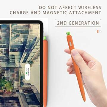 Love Mei for Apple Pencil Silicone Holder Sleeve for 2nd Generation Protective Skin Cover Magnetic case and Nib Cover Non-Slip Smooth Grip Cute Carrot Accessories for iPad Pro
