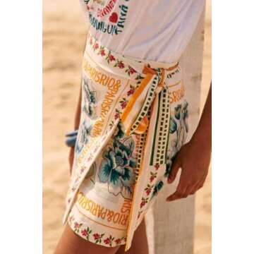 CHARTOU Women's Summer Floral Print Wrap Short Skirt Knot Side High Waist A Line Beach Mini Skirt (X...