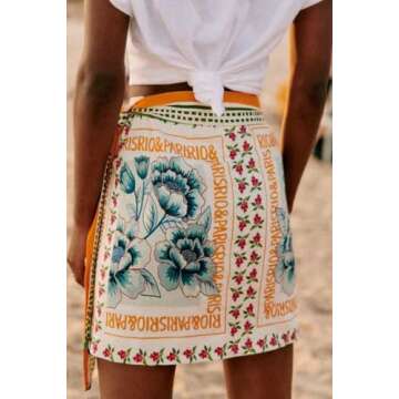 CHARTOU Women's Summer Floral Print Wrap Short Skirt Knot Side High Waist A Line Beach Mini Skirt (X-Small,Floral)