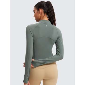 CRZ YOGA Women's Butterluxe Long Sleeve Workout Shirts Half Quarter Zip Sweatshirt Athletic Crop Tops Collared T-Shirts Grey Sage Medium