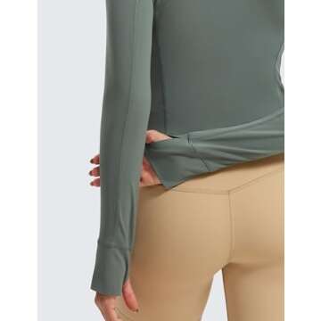 CRZ YOGA Women's Butterluxe Long Sleeve Workout Shirts Half Quarter Zip Sweatshirt Athletic Crop Tops Collared T-Shirts Grey Sage Medium