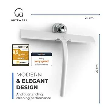 GÜTEWERK Shower Squeegee for Glass Doors, Silicone Window Squeegee, Bathroom and Glass Cleaning - White - 11 Inch