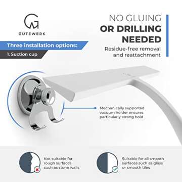 GÜTEWERK Shower Squeegee for Glass Doors, Silicone Window Squeegee, Bathroom and Glass Cleaning - White - 11 Inch