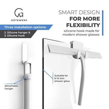 GÜTEWERK Shower Squeegee for Glass Doors, Silicone Window Squeegee, Bathroom and Glass Cleaning - White - 11 Inch