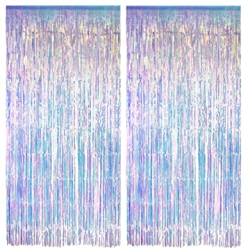 GREATRIL Iridescent Fringe Curtains & Blue Table Cloths