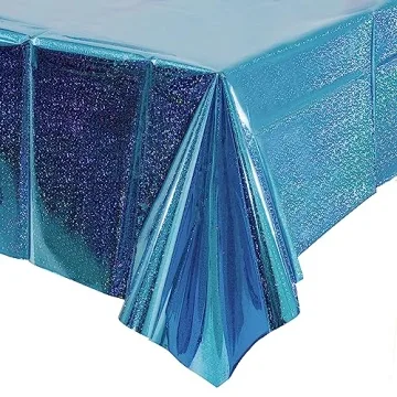 GREATRIL Iridescent Fringe Curtains & Blue Table Cloths
