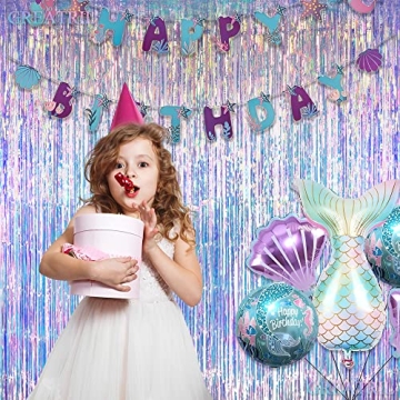 GREATRIL Iridescent Fringe Curtains & Blue Table Cloths