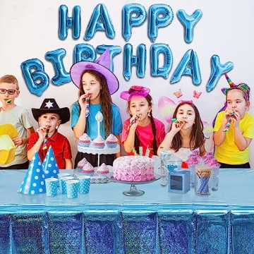 GREATRIL Iridescent Fringe Curtains & Blue Table Cloths