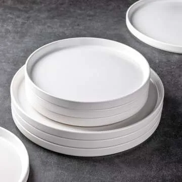 AmorArc Ceramic Dinner Plates Set of 6, 10.0 Inch Matte Stoneware Plates for Kitchen,Modern Flat Dinnerware Dishes Set,Microwave& Dishwasher Safe, Scratch Resistant, Matte white