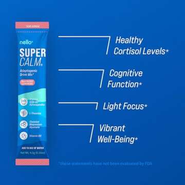 Nello Vitalize SuperCalm - Feel Calm, Cool, and Collected | Drink Mix | Contains KSM-66 Ashwagandha, L-Theanine, Magnesium Glycinate, and Vitamin D3 |0.15 Ounce (Pack of 20)