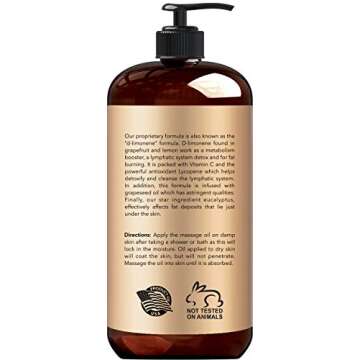 New York Biology Anti Cellulite Massage Oil 8 Fl. oz – Made with 100% Natural Oils – Sensual Body Oil for Massage Therapy, Muscle Relaxation and Deep Tissue