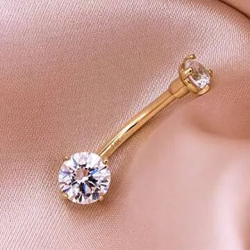 OUFER 14G Solid Gold Belly Button Ring with CZ Stone