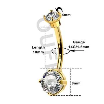 OUFER 14G Solid Gold Belly Button Ring with CZ Stone