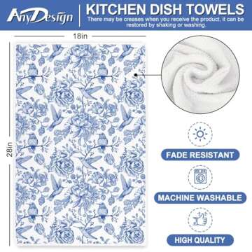 AnyDesign Chinoiserie Floral Kitchen Towels - Decorative Dish Towels for Home & Parties