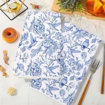 Chinoiserie Floral Kitchen Towels - Set of 2 Elegant Dish Towels