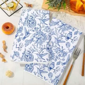 Chinoiserie Floral Kitchen Towels - Set of 2 Elegant Dish Towels