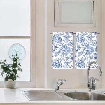 Chinoiserie Floral Kitchen Towels - Set of 2 Elegant Dish Towels