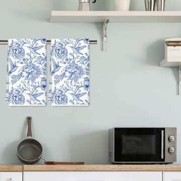 Chinoiserie Floral Kitchen Towels - Set of 2 Elegant Dish Towels