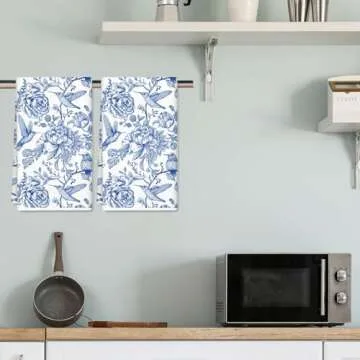Chinoiserie Floral Kitchen Towels - Set of 2 Elegant Dish Towels