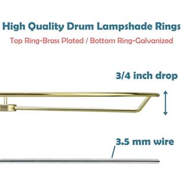 Aspen Creative 20102-11, Metal DIY Drum Lamp Shade Strong Ring, US Style Spider that Connects to Lamp Harp, Top Ring-Brass Plated/Bottom Ring-Galvanized, 10" Diameter Ring