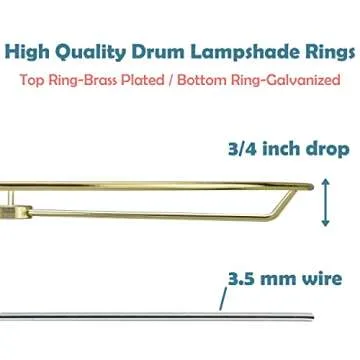 Aspen Creative 20102-11, Metal DIY Drum Lamp Shade Strong Ring, US Style Spider that Connects to Lamp Harp, Top Ring-Brass Plated/Bottom Ring-Galvanized, 10" Diameter Ring