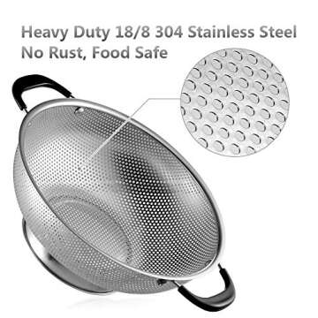 18/8 Stainless Steel Colander, Easy Grip Micro-Perforated 5-Quart Colander, Strainer with Riveted an...
