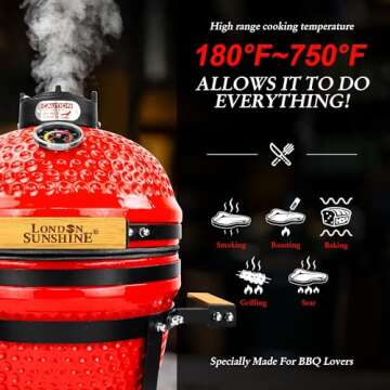 London Sunshine Ceramic BBQ Charcoal Kamado Grill 13 inch Portable Tabletop BBQ Grill Red