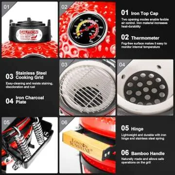 London Sunshine Ceramic BBQ Charcoal Kamado Grill 13 inch Portable Tabletop BBQ Grill Red