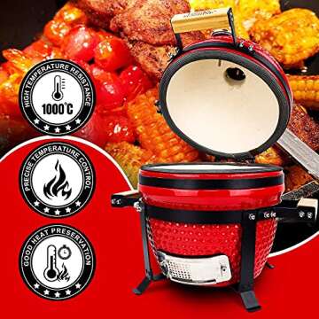 London Sunshine Ceramic BBQ Charcoal Kamado Grill 13 inch Portable Tabletop BBQ Grill Red