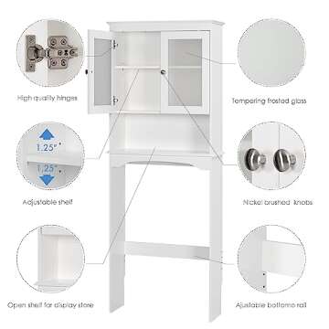 Spirich Over The Toilet Storage Cabinet, Above Toilet Storage Shelf with Glass Doors, Behind Toilet Bathroom Organizer, White