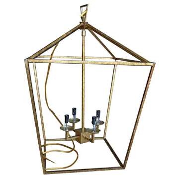 Rustic Aged Gold Cage Large Lantern Chandelier Pendant, Ceiling Light Fixture 17" Wide