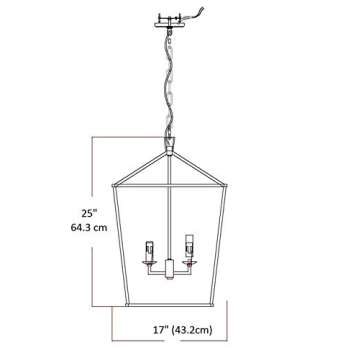 Rustic Aged Gold Cage Large Lantern Chandelier Pendant, Ceiling Light Fixture 17" Wide