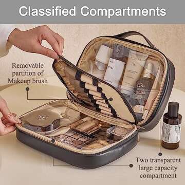 BAKLUCK Large Capacity Makeup Travel Bag with Double Clear Sided, Waterproof PU Leather - Ideal Travel Cosmetic Bag for Organizing and Storing Makeup Essentials Valentines Day Gifts,Black