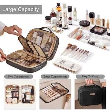 BAKLUCK Large Capacity Makeup Travel Bag with Double Clear Sided, Waterproof PU Leather - Ideal Travel Cosmetic Bag for Organizing and Storing Makeup Essentials Valentines Day Gifts,Black