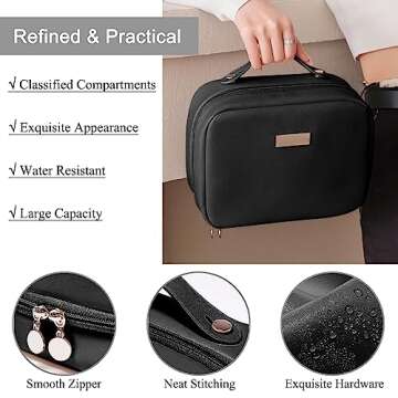 BAKLUCK Large Capacity Makeup Travel Bag with Double Clear Sided, Waterproof PU Leather - Ideal Travel Cosmetic Bag for Organizing and Storing Makeup Essentials Valentines Day Gifts,Black