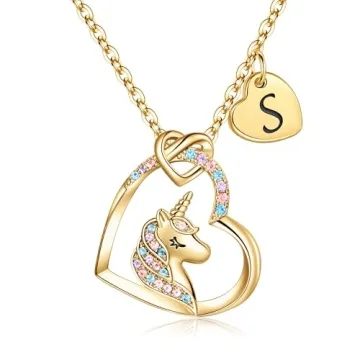 Hidepoo Unicorn Necklace for Birthday Gifts - 14K Gold Plated Heart Pendant