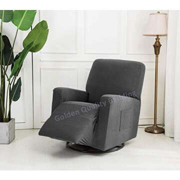 Stretch To Fit One Piece Lazy Boy Chair Recliner Slipcover, Stretch Fit Furniture Chair Recliner Cover With 3 Foam Pieces to Hid Extra Fabric, 4 ELASTIC STRAPS for Cover Stability (Light Grey)