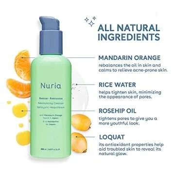 Nuria - Rescue Rebalancing Daily Facial Cleanser, Face Cleanser for Oily Skin, Troubled Skin Face Wash with Mandarin Orange, 200mL/6.8 fl oz