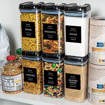 Kitchen 132 Pantry Labels Preprinted - Minimalist Black Waterproof Stickers for Food Containers and ...