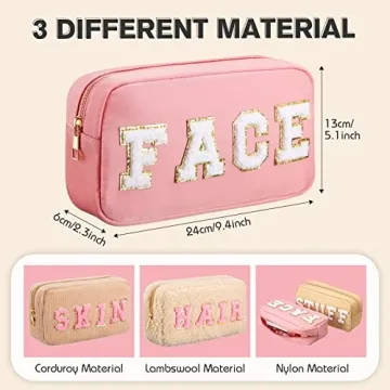 Kajaia Nylon Chenille Letter Makeup Pouches Stylish Durable Spacious