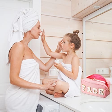 Kajaia Nylon Chenille Letter Makeup Pouches Stylish Durable Spacious