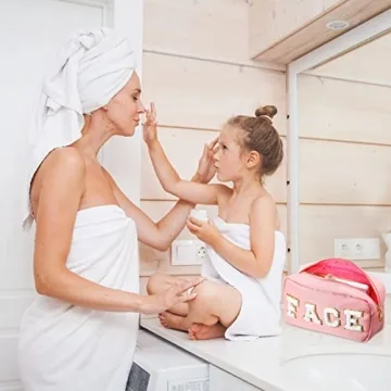 Kajaia Nylon Chenille Letter Makeup Pouches Stylish Durable Spacious