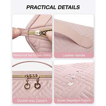 BAGSMART Travel Makeup Bag - Water-Resistant Portable Cosmetic Pouch, Flat Open Organizer for Toiletries and Brushes, Pink