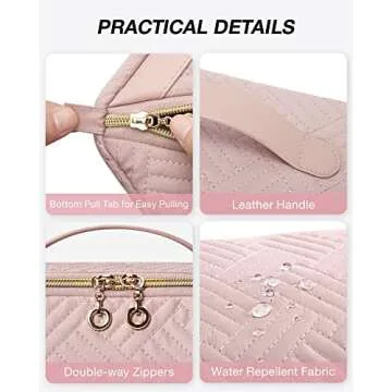 BAGSMART Travel Makeup Bag - Water-Resistant Portable Cosmetic Pouch, Flat Open Organizer for Toiletries and Brushes, Pink