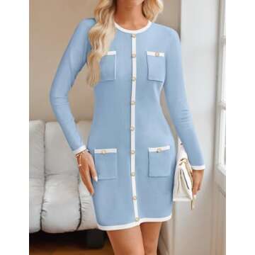 Stylish ZESICA Long Sleeve Color Block Knit Dress