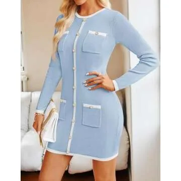 Stylish ZESICA Long Sleeve Color Block Knit Dress