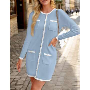 Stylish ZESICA Long Sleeve Color Block Knit Dress