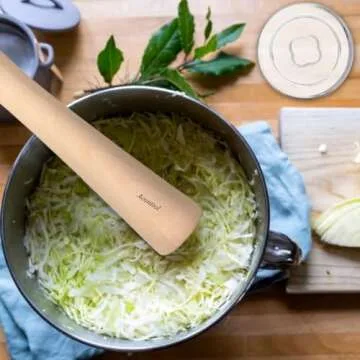 Aosnttol Sauerkraut Pounder, Wood Vegetable Fermentation Tamper, Cabbage Fermenting Food Tool 12 inches for Mason Jars