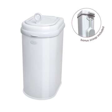 Ubbi Pet Waste Pail for Cat Litter Disposal, Stainless Steel, White, Odor Locking