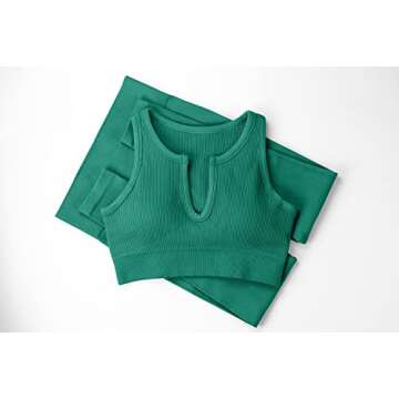 QINSEN FAFOFA Active Wear Outfits for Women Seamless Sport Shorts Crop Tank 2 Piece Yoga Sets Green L
